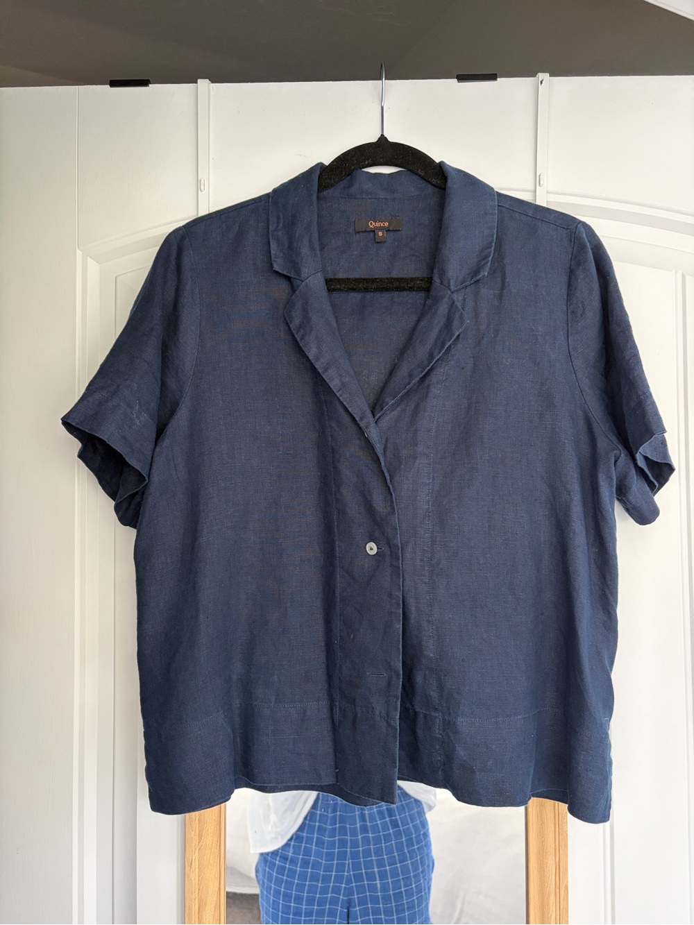 Quince Navy Short-Sleeve Linen Camp Shirt
